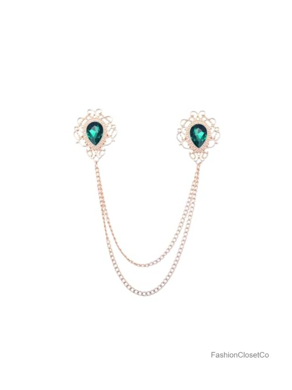 Waterdrop Gemstone Chain Brooch Crystal Teardrop Lapel Pin